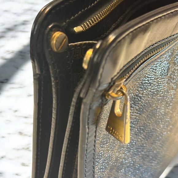 CELINE Macadam Clutch Handbag Black Brown Triomphe Leather Unisex Vintage 90s - Picture 6 of 16